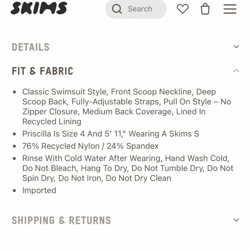 NWT- Skims. Recycled swim. Scoop neck‎ one piece. Onyx/Black.